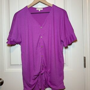 Fuschia Button-Down Top w/tie at waist